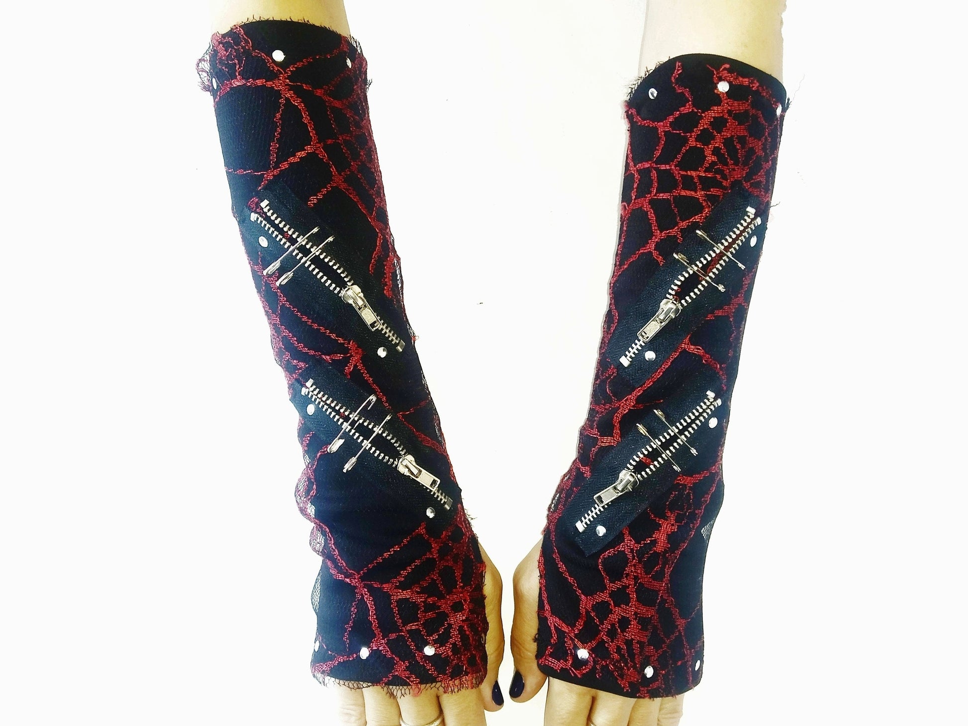 K'57 Long Gloves, Arm warmers, Handmade, Elastic polyester, Universal Size,punk wear, gothic wear, harajuku, emo, kawaii, visual kei, spider