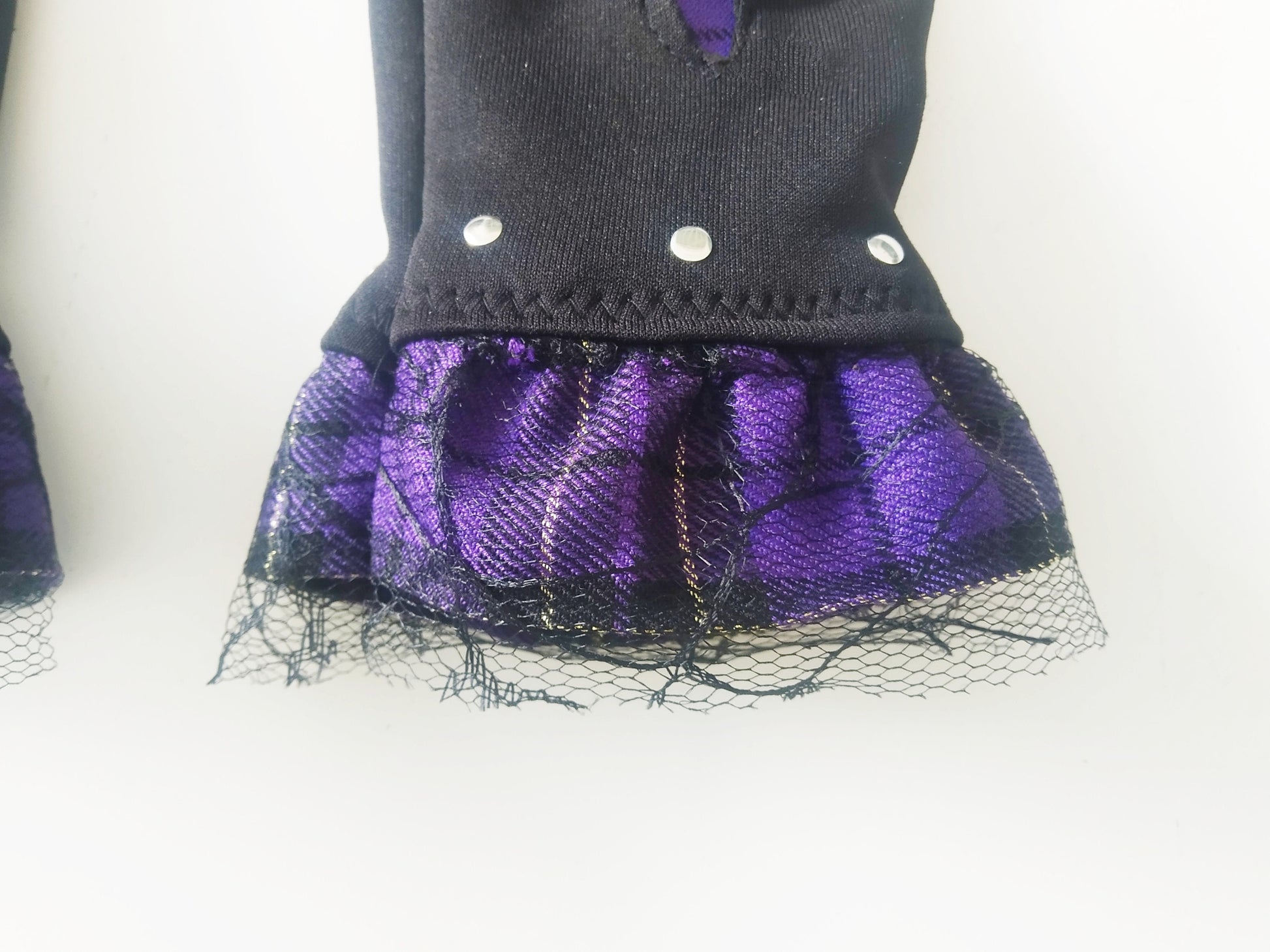 V'97 arm warmers, muffs, handmade, stretch lycra and tartan, punk gloves, gothic, harajuku, emo, visual Kei sleeves, alt, purple tartan