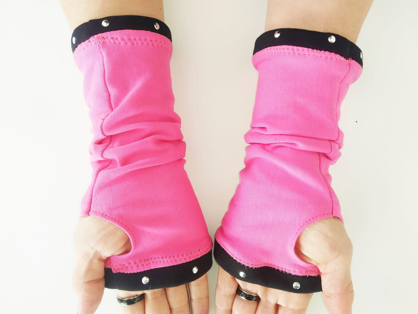 C'09 Gloves, Pink Cotton Arm warmers, Handmade, Universal Size,punk wear, gothic gloves, harajuku, emo, kawaii, visual kei, strawberry wear