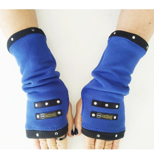 C'59 Gloves, Blue Cotton Arm warmers, Handmade, Universal Size,punk wear, gothic gloves, harajuku, emo, kawaii, visual kei, dark aesthetic